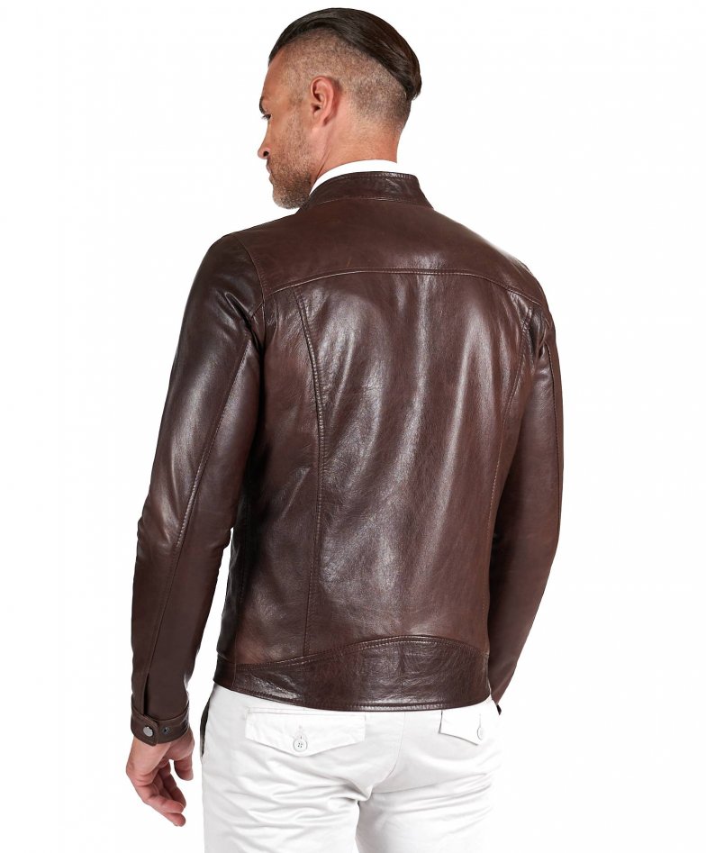 Dunkelbraune biker lederjacke...