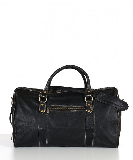 Schwarze Reisetasche aus Vintage Leder mit Reißverschluss 