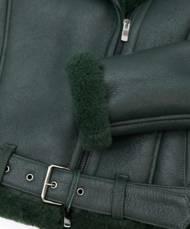 Grüne Schaffellbikerjacke...