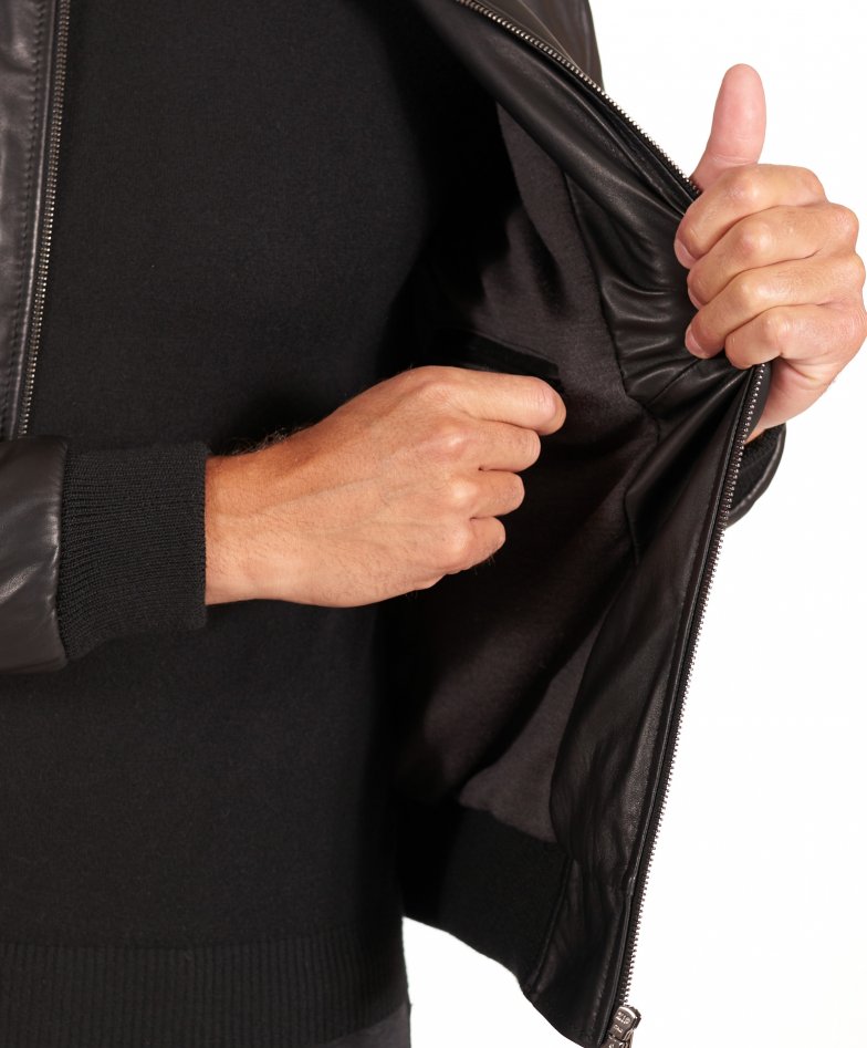 Bomberjacke schwarze natur-lederjacke...