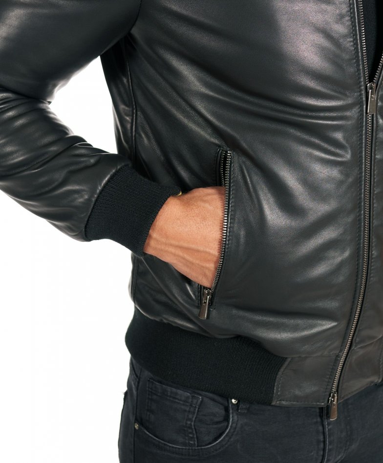 Bomberjacke schwarze natur-lederjacke...