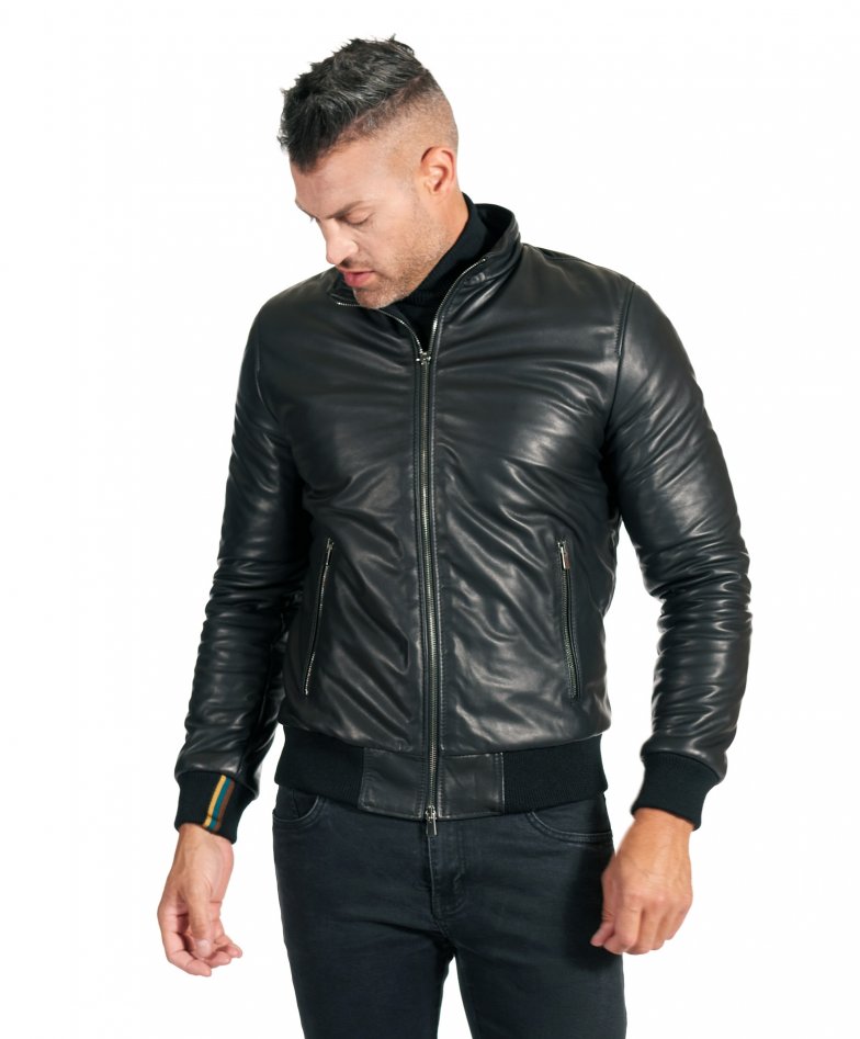 Bomberjacke schwarze natur-lederjacke...