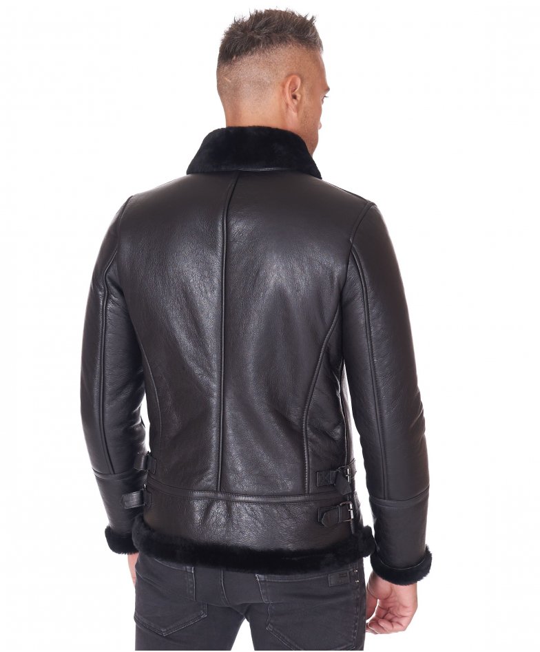 Schwarze lederjacke wildleder...