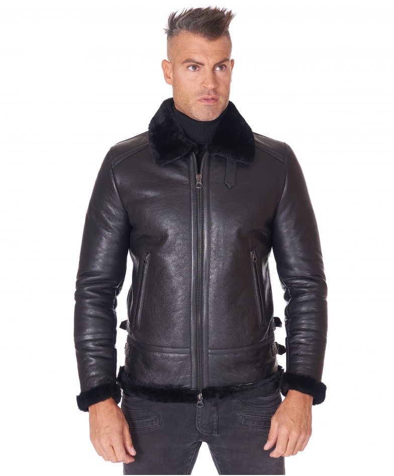 Schwarze lederjacke wildleder...