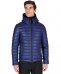 Piumino in pelle naturale bluette con cappuccio