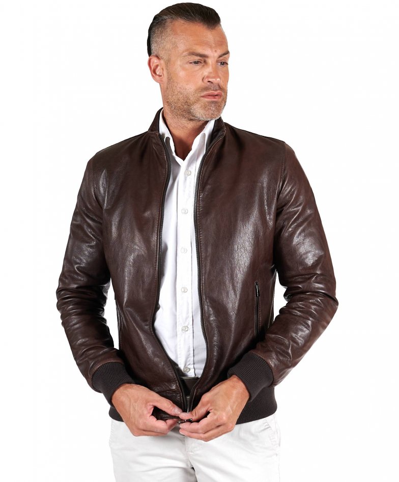 Bomber dunkelbraune lederjacke...