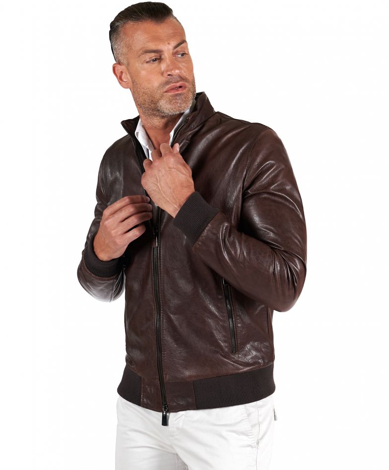 Bomber dunkelbraune lederjacke...