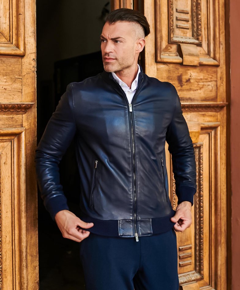 Blaue bomber lederjacke nappaleder...