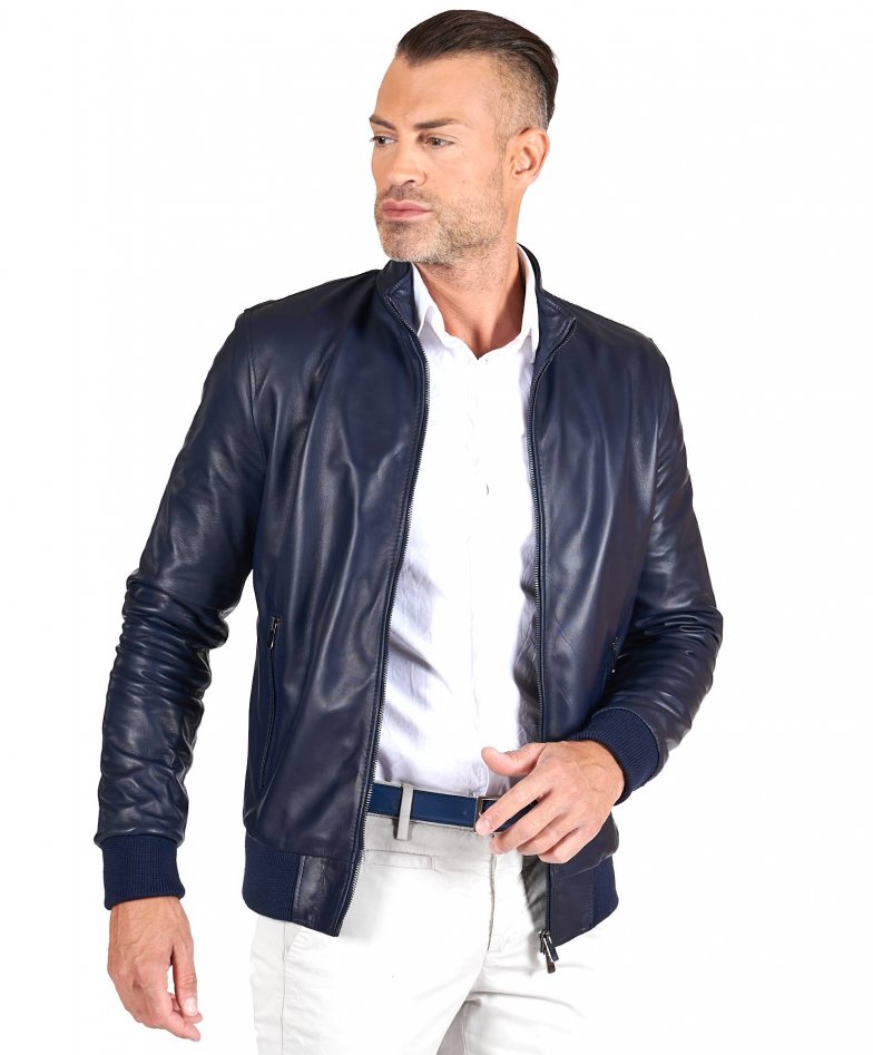 Blaue bomber lederjacke nappaleder...