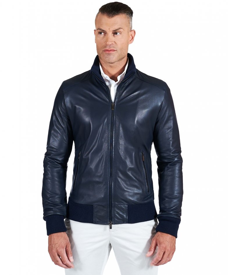 Blaue Bomberjacke nappaleder glatte...