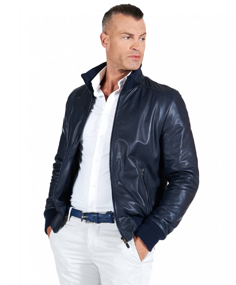 Blaue Bomberjacke nappaleder glatte...