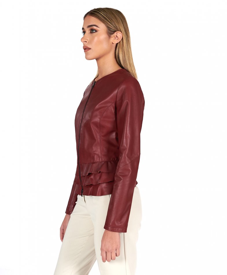 weinrot nappalederjacke mit glatten...