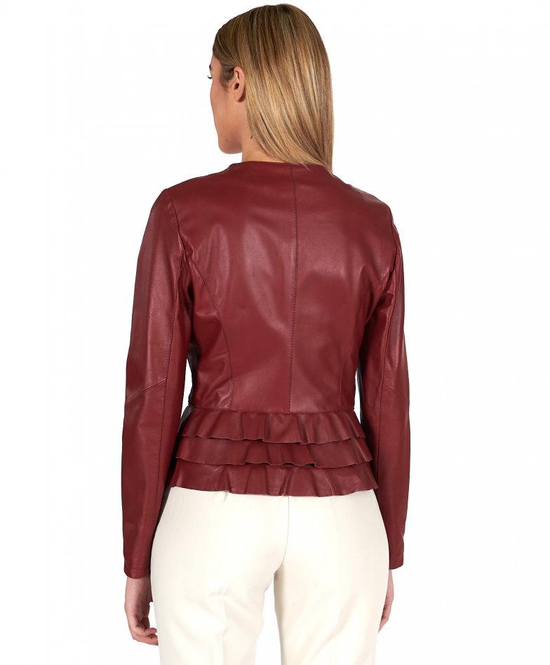 weinrot nappalederjacke mit glatten...
