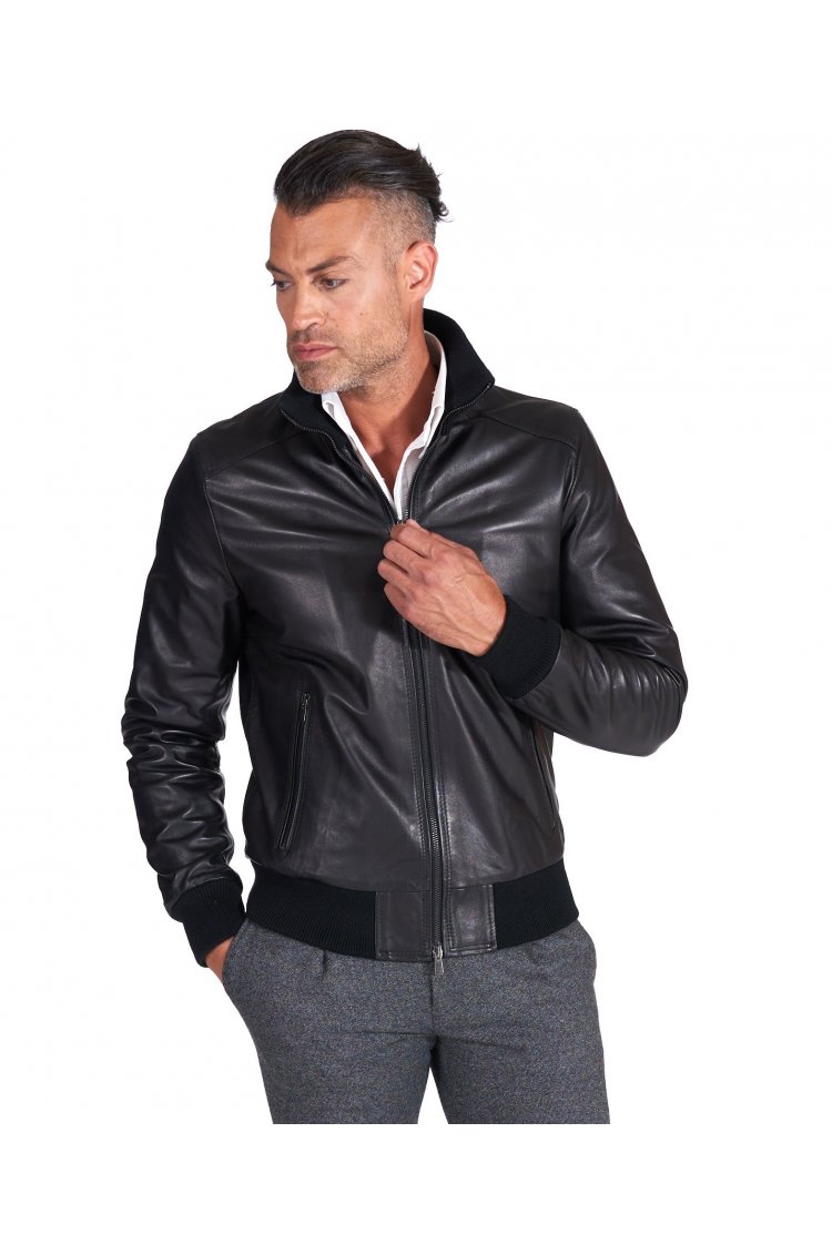 Schwarze Bomber nappalederjacke  