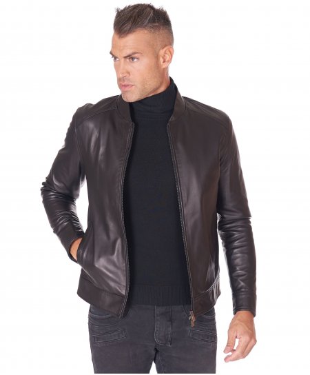 Schwarze lederjacke aus nappaleder