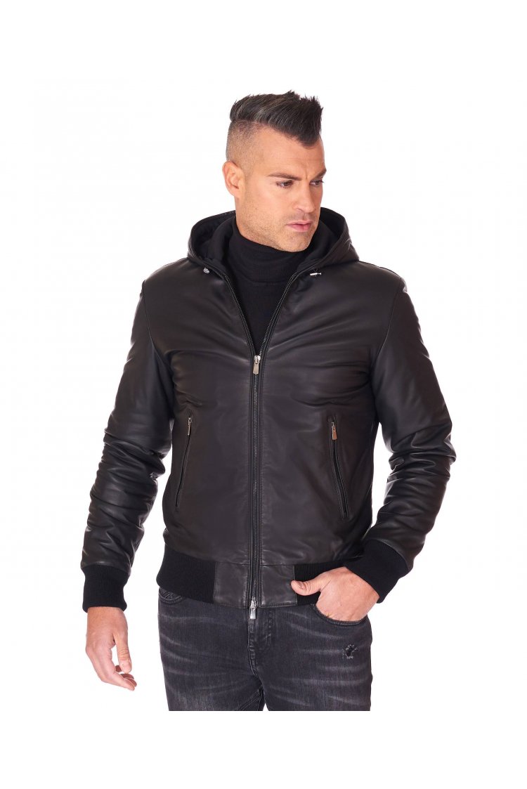 Schwarze lederjacke mit...