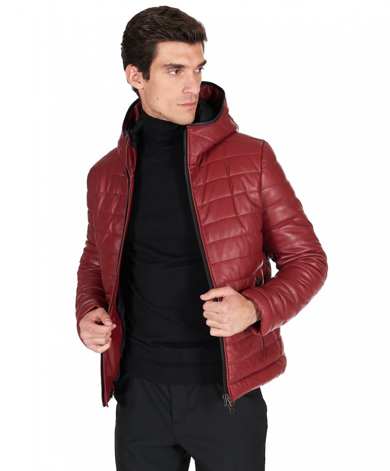 Burgunder daunenjacke aus leder mit...