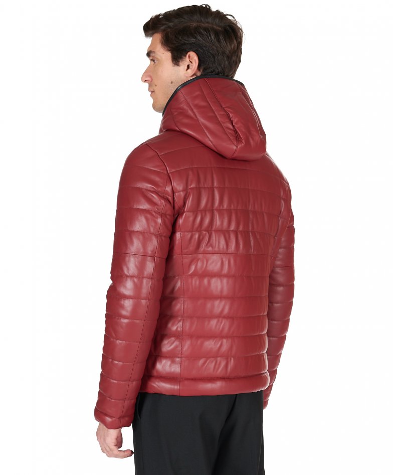 Burgunder daunenjacke aus leder mit...