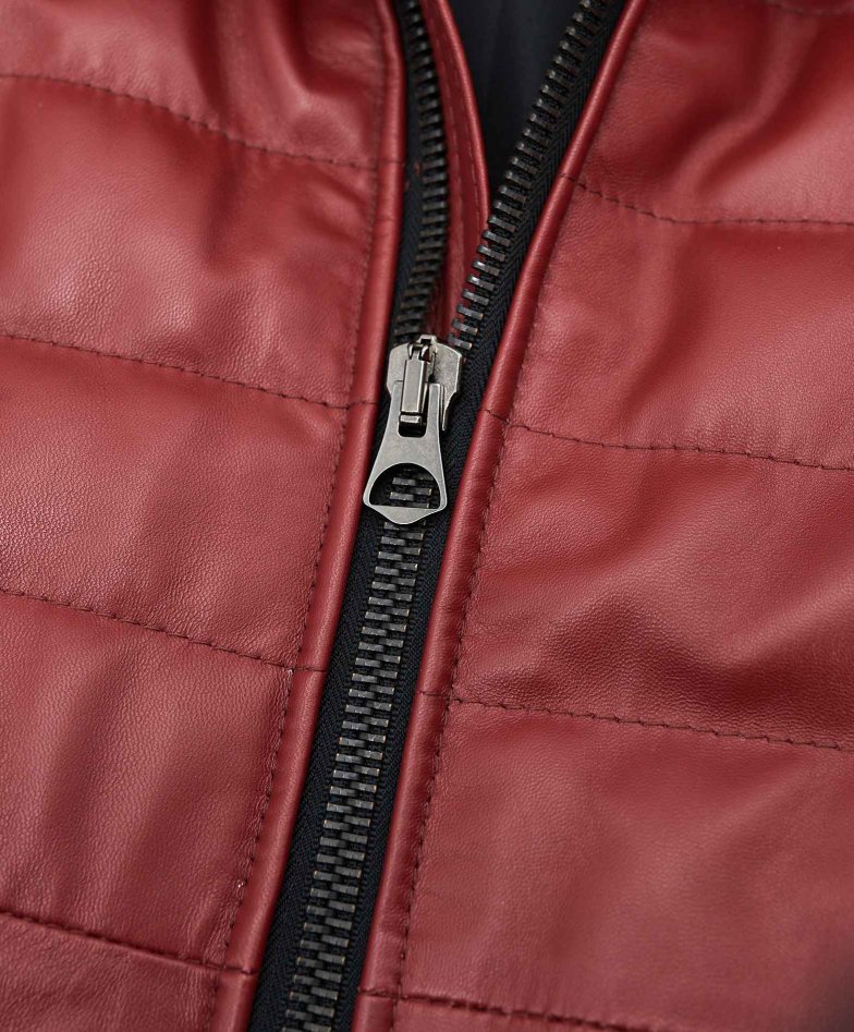 Burgunder daunenjacke aus leder mit...