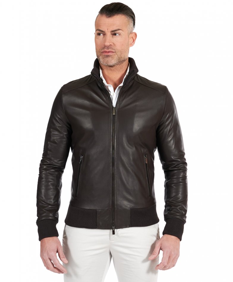 Dunkelbraune leder bomberjacke...