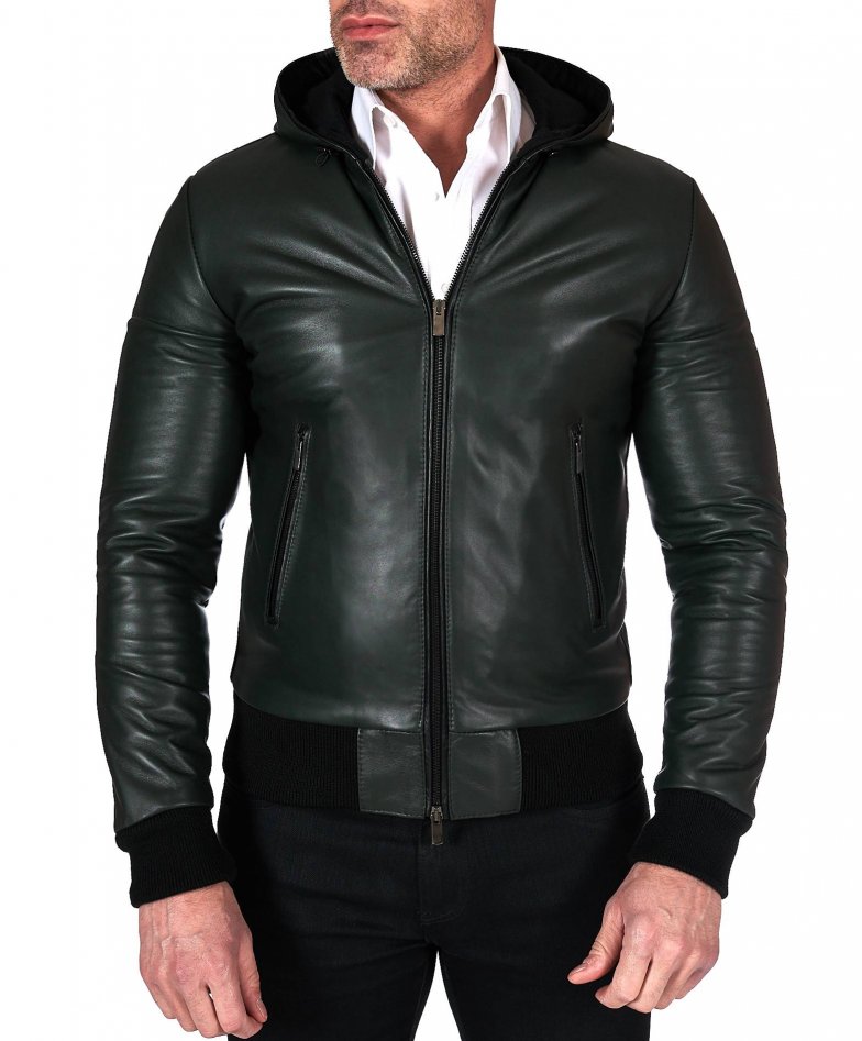 Grüne lederjacke mit kapuze...