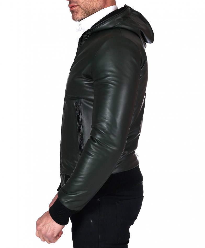 Grüne lederjacke mit kapuze...