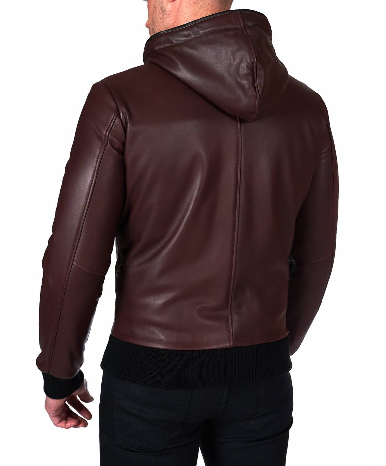Burgunder lederjacke mit kapuze...
