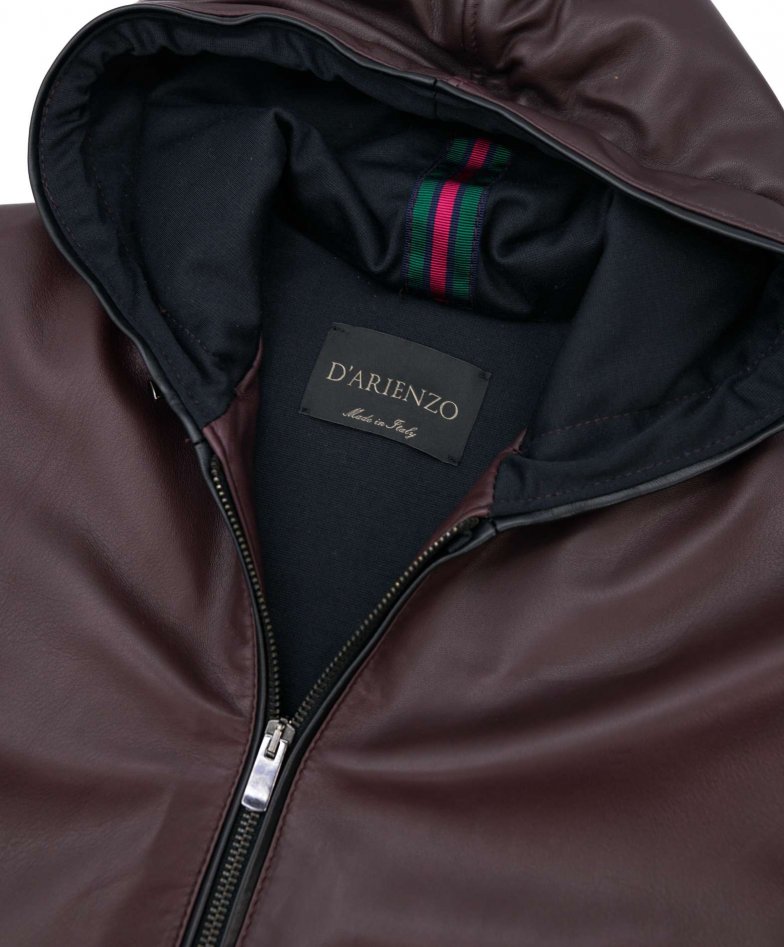 Burgunder lederjacke mit kapuze...