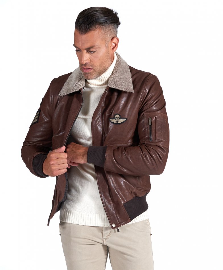Dunkelbraune bomber lederjacke...