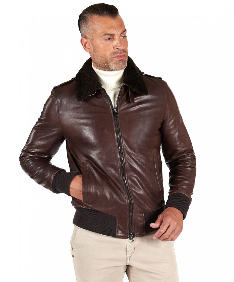 Dunkelbraune bomber lederjacke...