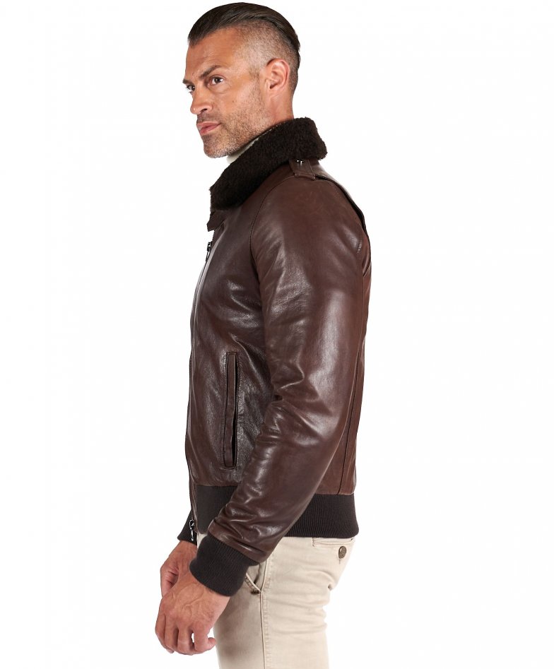 Dunkelbraune bomber lederjacke...