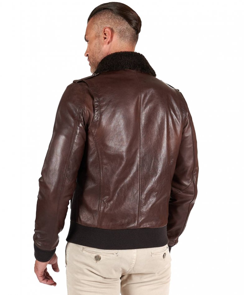 Dunkelbraune bomber lederjacke...
