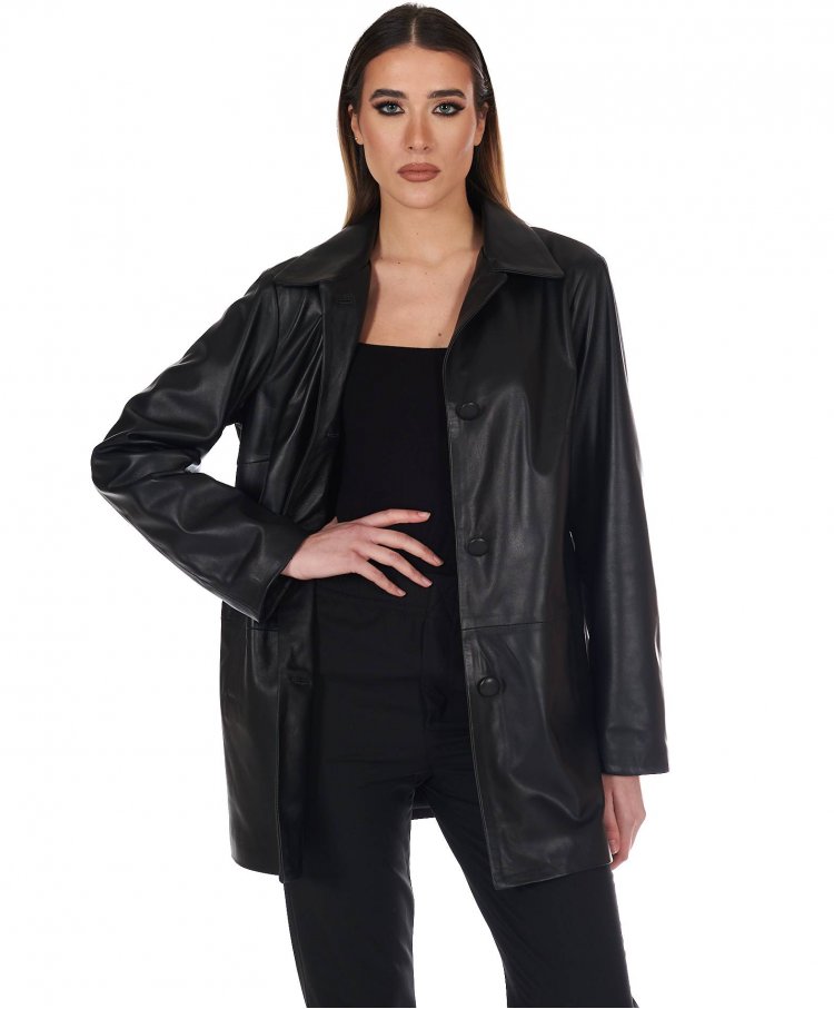 Einreihige schwarze Lederjacke übergroße Version 