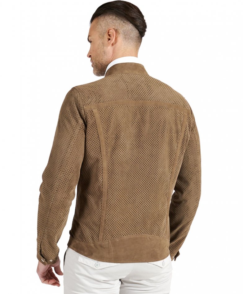 Taupe perforierte wildlederjacke...
