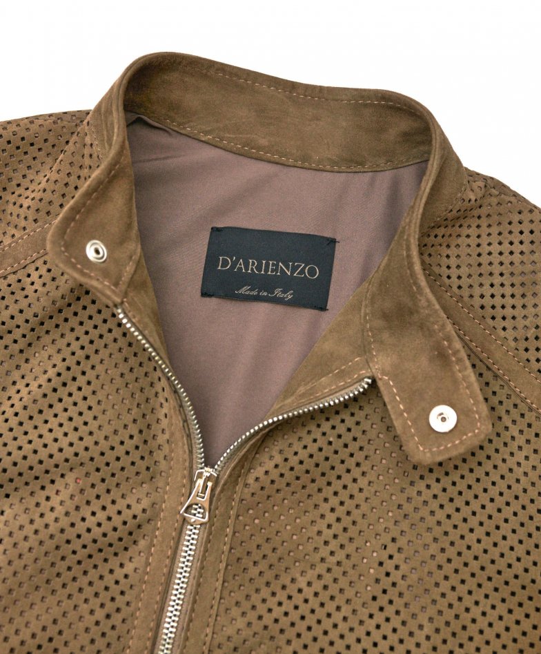 Taupe perforierte wildlederjacke...