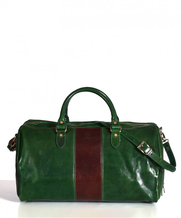 Grüne Braune Reisetasche aus Leder mit Reißverschluss