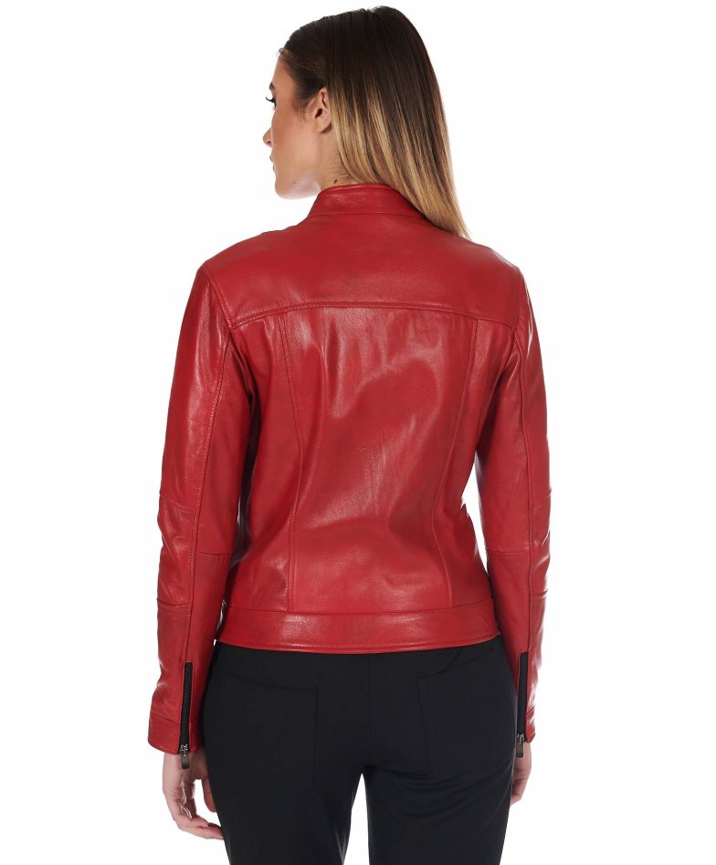 Rote bikerjacke nappaleder lammleder...