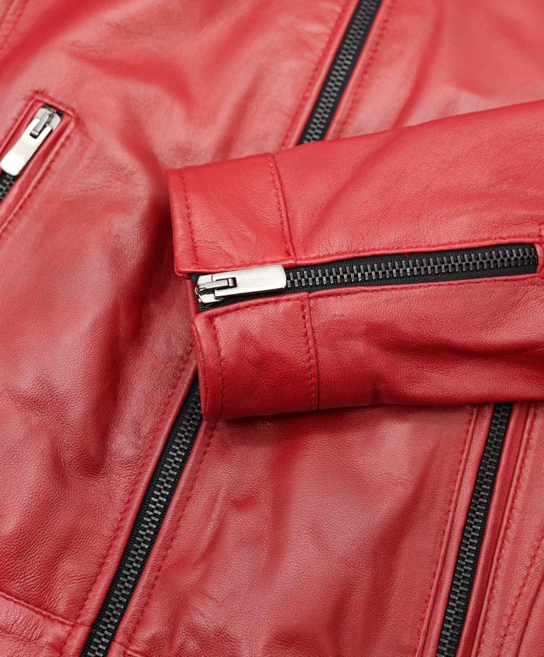 Rote bikerjacke nappaleder lammleder...