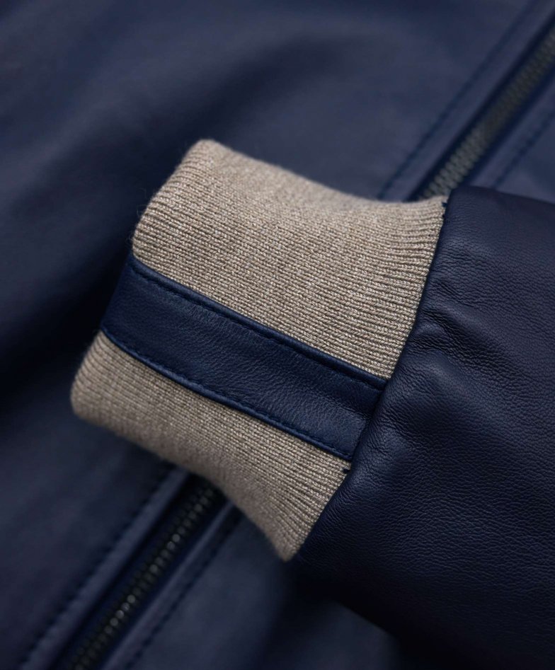 Blaue lederjacke bomberjacke beige...