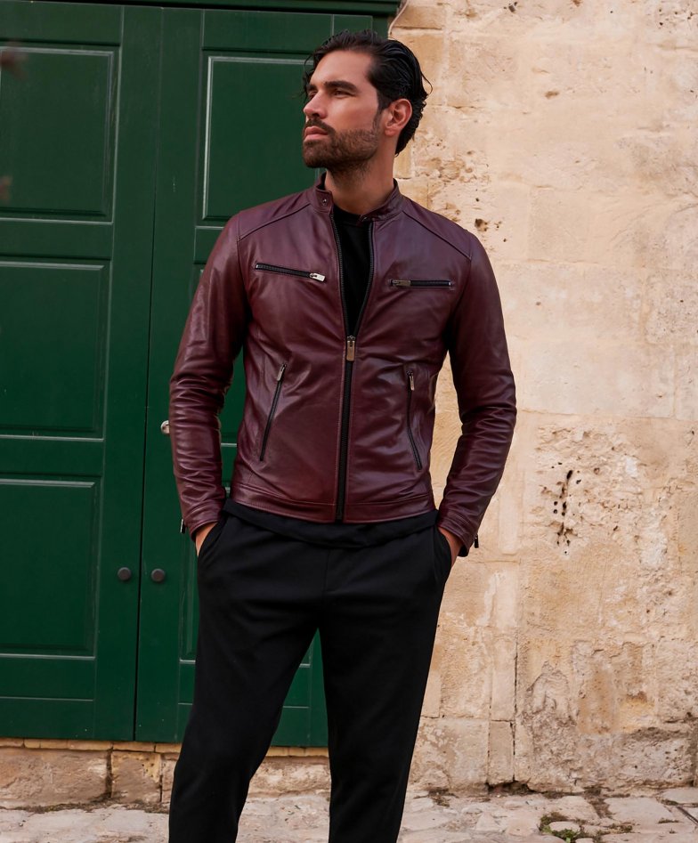 Burgunder Jacke aus Pflanzenleder mit...