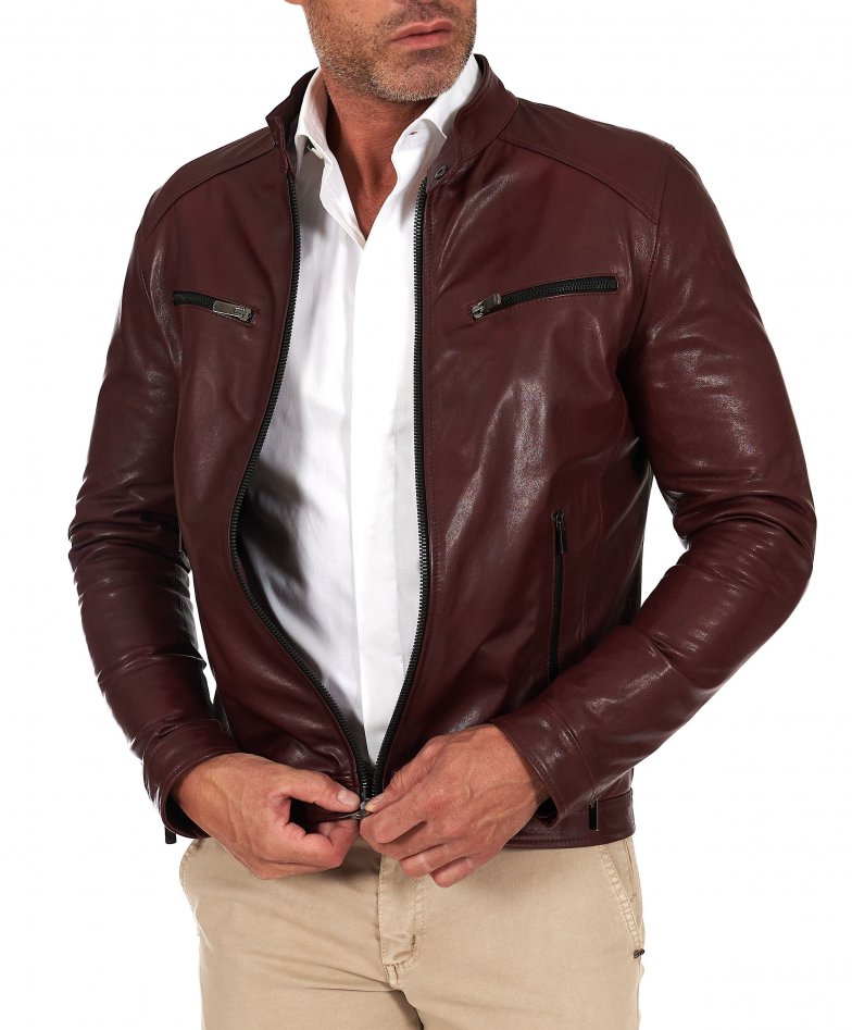 Burgunder Jacke aus Pflanzenleder mit...