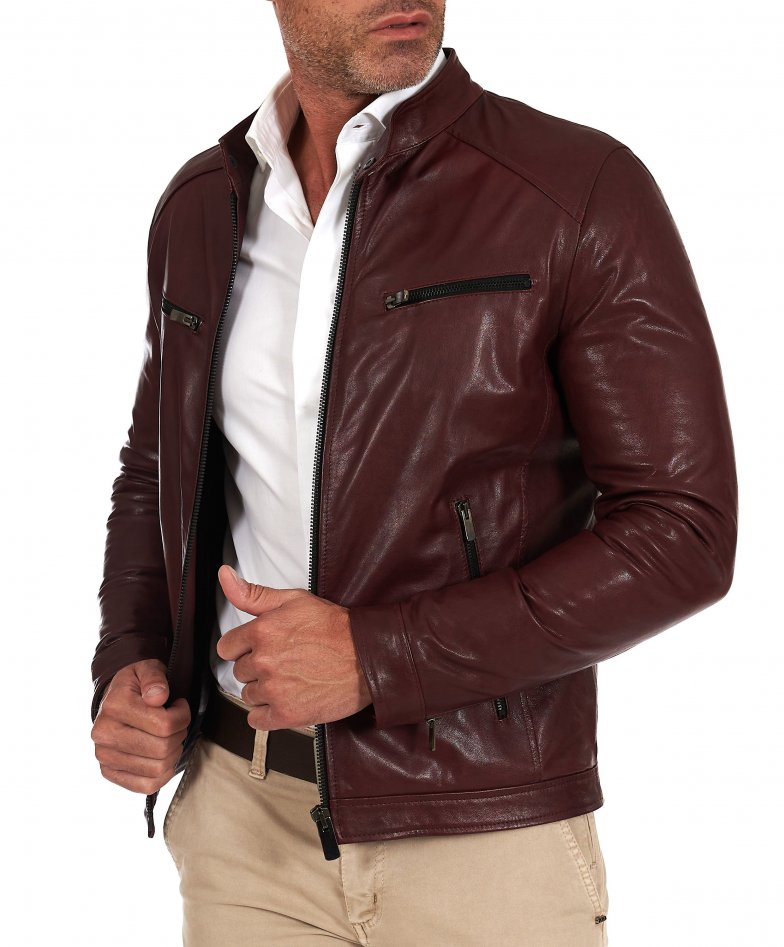 Burgunder Jacke aus Pflanzenleder mit...