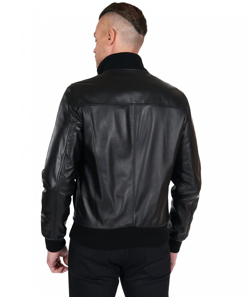 Schwarze bomber lederjacke mit...
