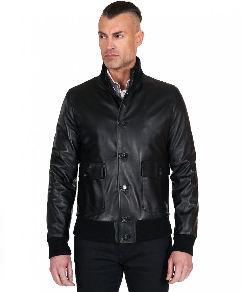 Schwarze bomber lederjacke mit...