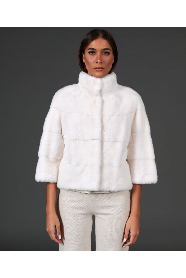 Jacke aus Nerz mit Ringpelzkragen • weiße Farbe