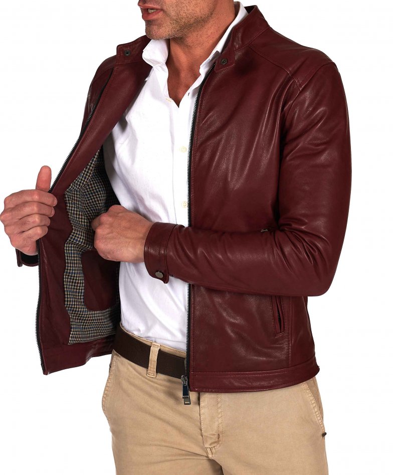 Burgunder lederjacke biker lammleder...