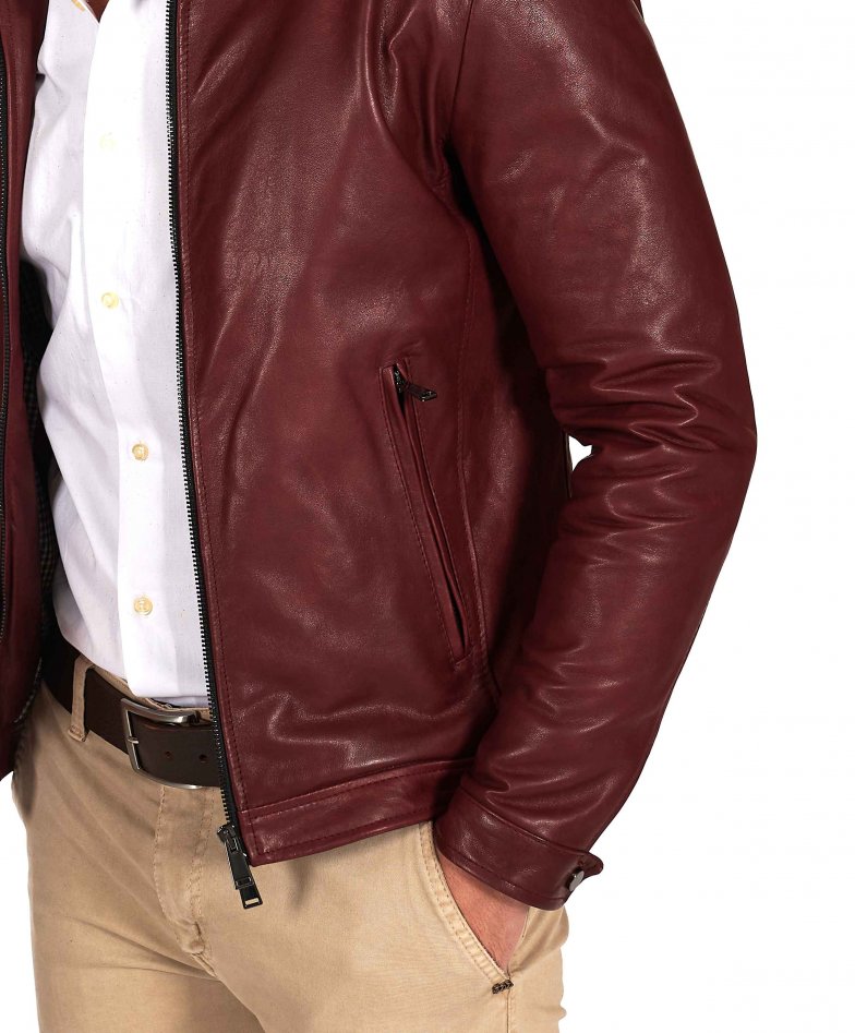 Burgunder lederjacke biker lammleder...