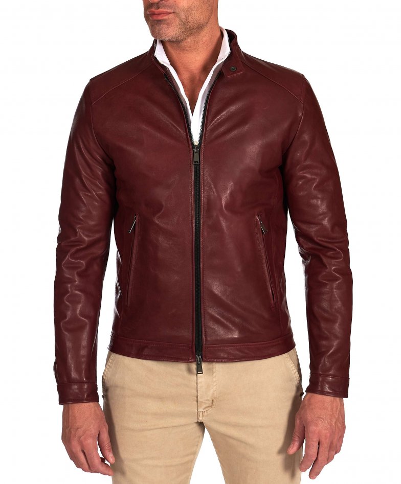 Burgunder lederjacke biker lammleder...