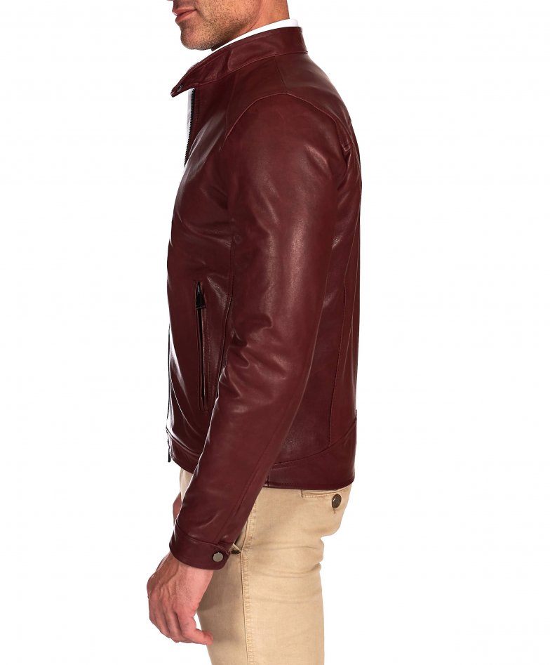Burgunder lederjacke biker lammleder...