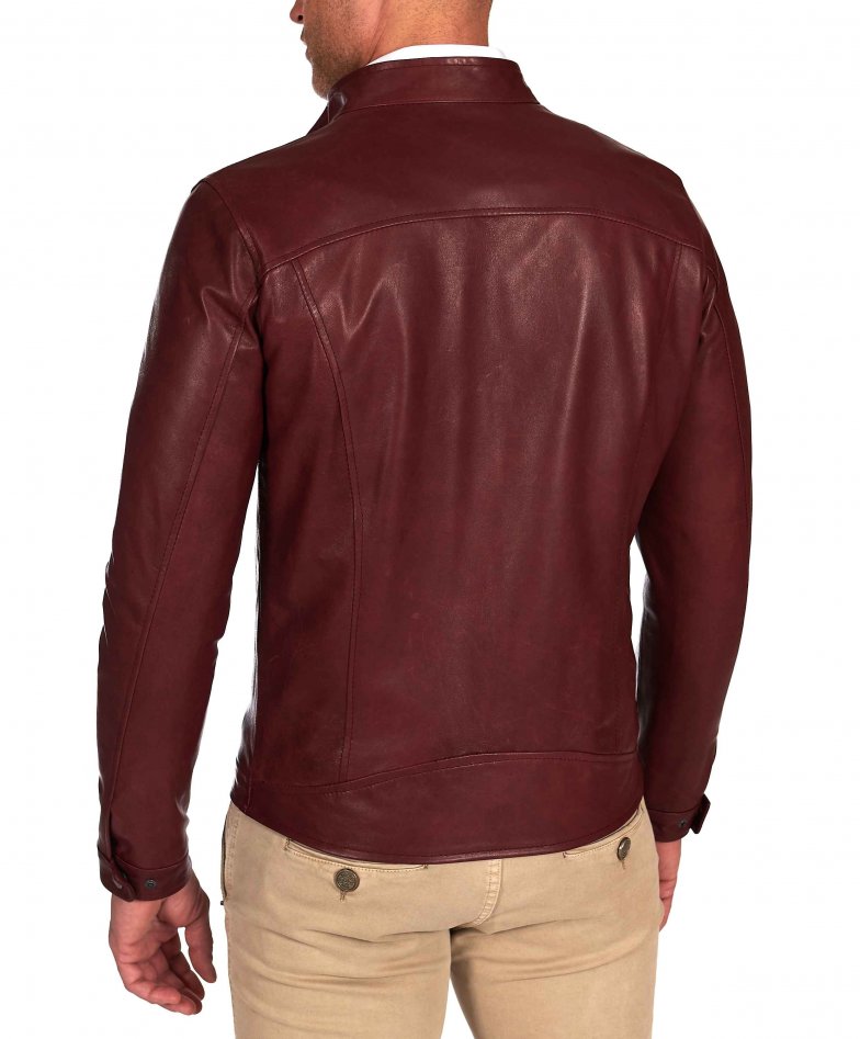 Burgunder lederjacke biker lammleder...